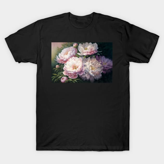 Watercolor Painting of Pale Pink Peonies T-Shirt by kansaikate